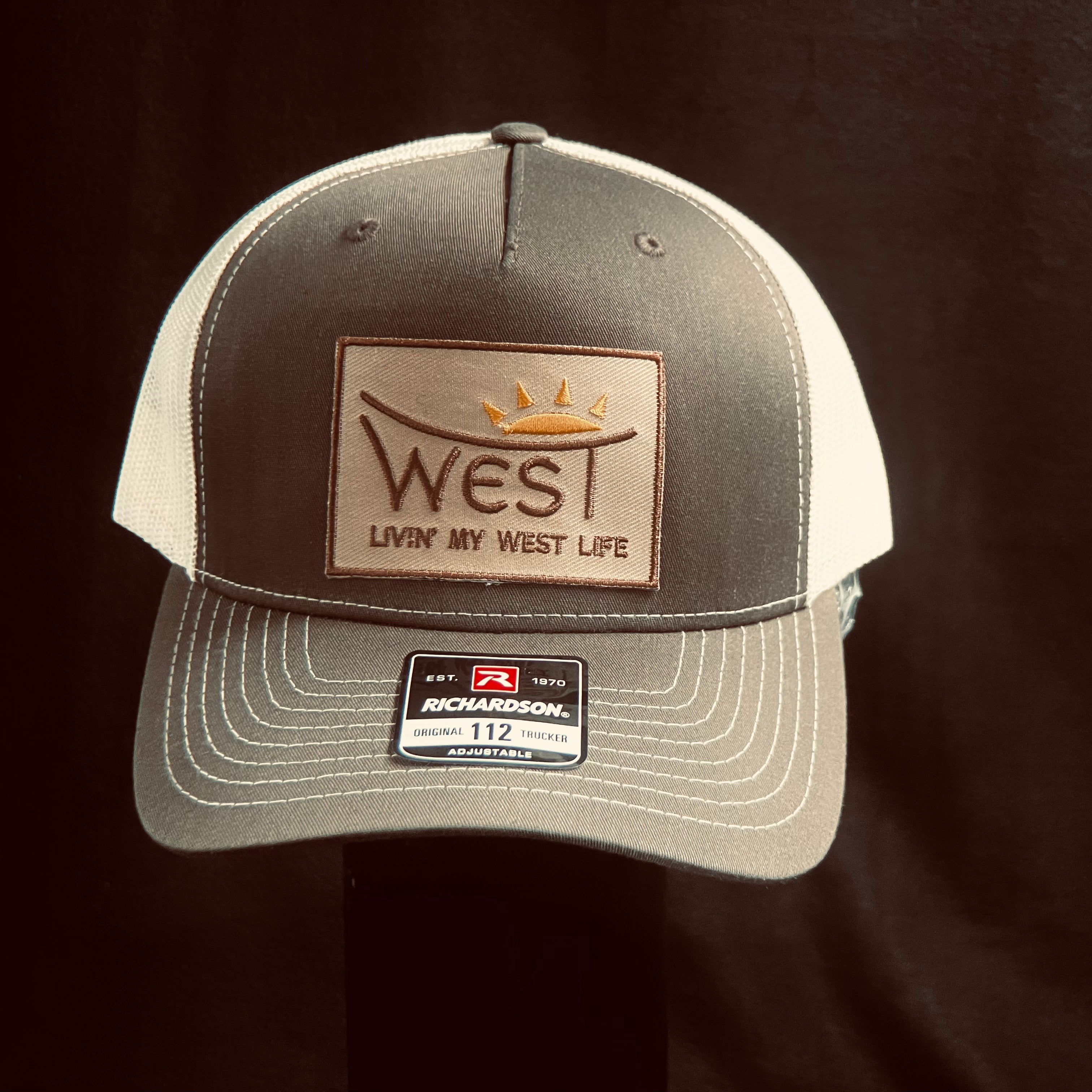 LIVIN' MY WEST LIFE SUNBURST HAT: Richardson 112 Trucker, Brown/Khaki