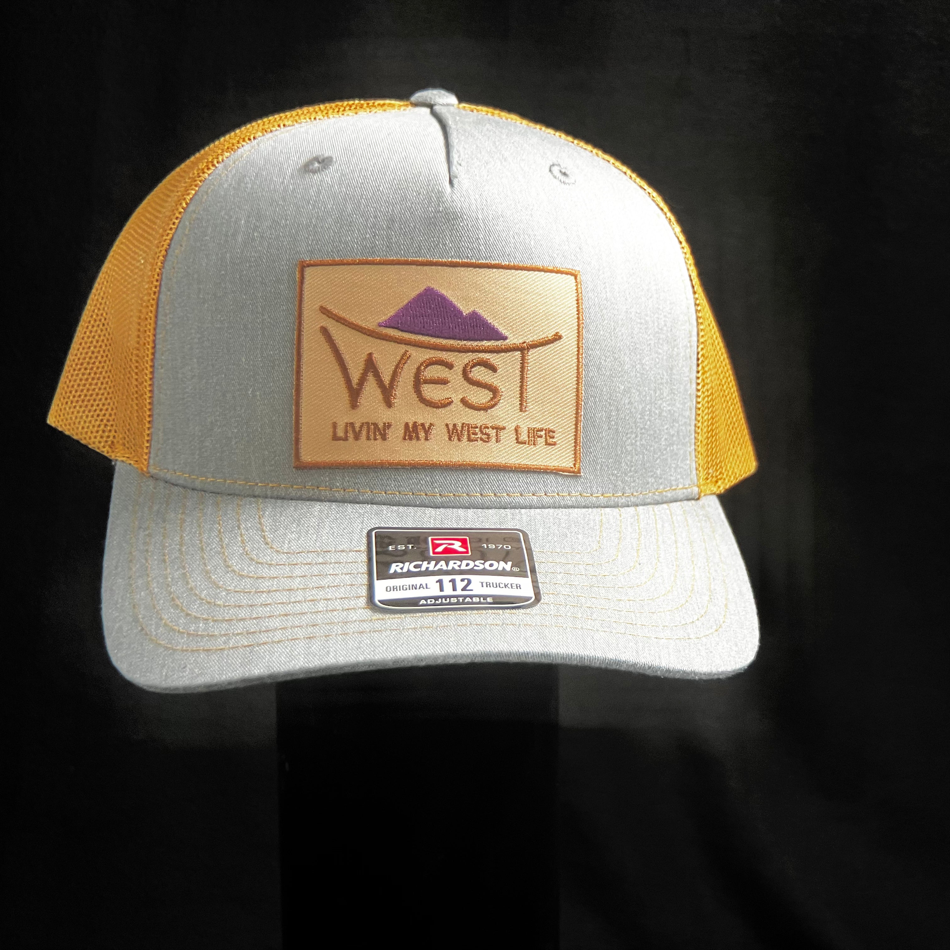 LIVIN' MY WEST LIFE MOUNTAIN HAT: Richardson 112 Trucker Hat in Grey/Gold