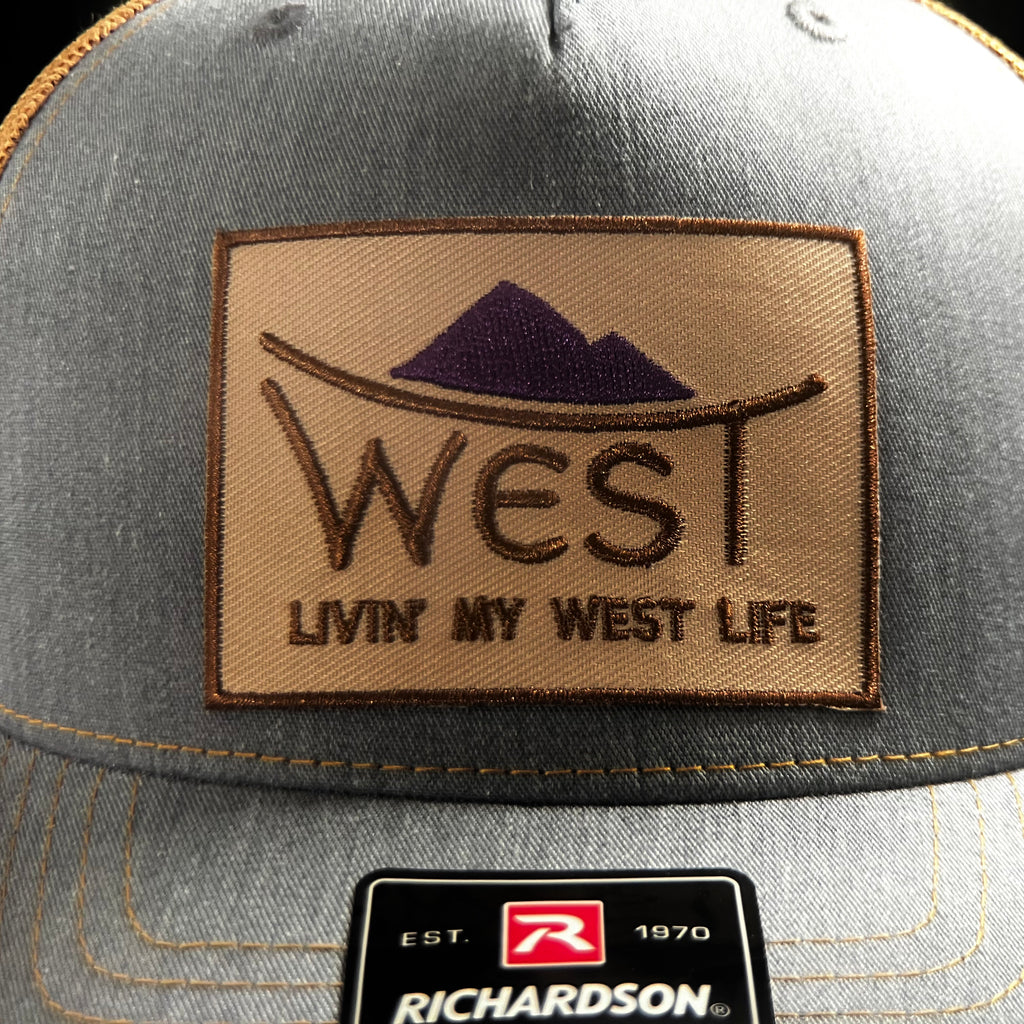 LIVIN' MY WEST LIFE MOUNTAIN HAT: Richardson 112 Trucker Hat in Grey/Gold