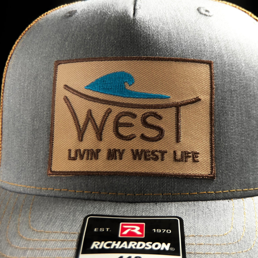 LIVIN' MY WEST LIFE WAVE HAT: Richardson 112 Trucker Hat in Grey/Gold
