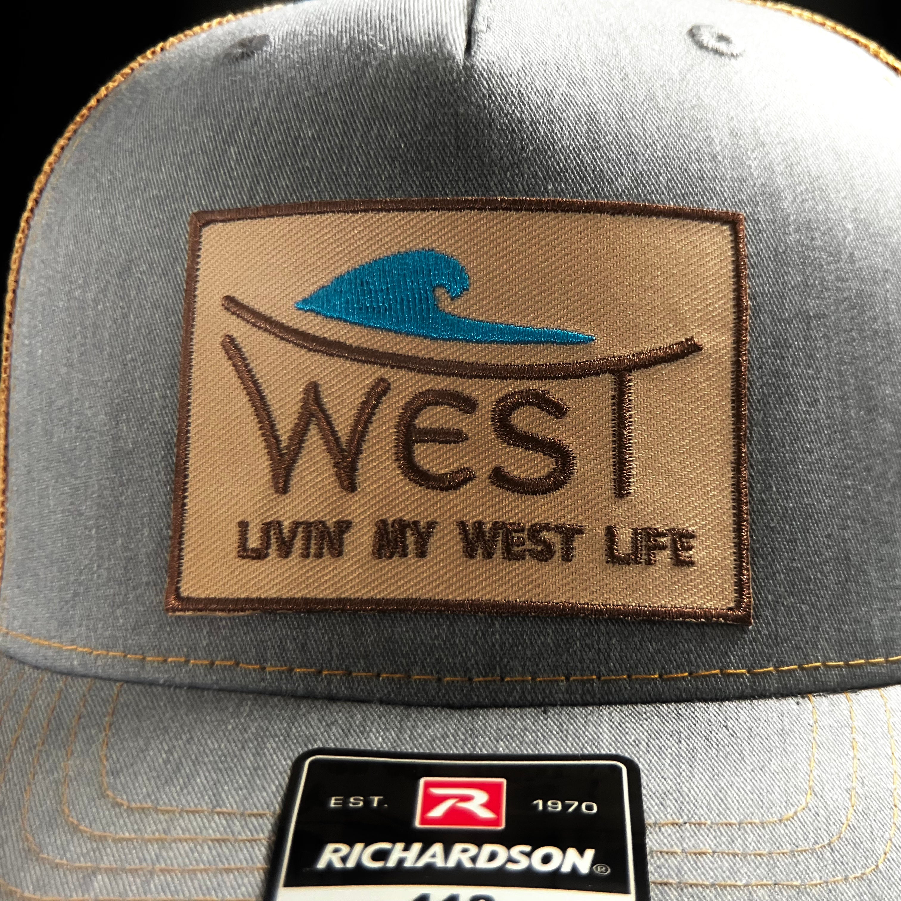 LIVIN' MY WEST LIFE WAVE HAT: Richardson 112 Trucker Hat in Grey/Gold